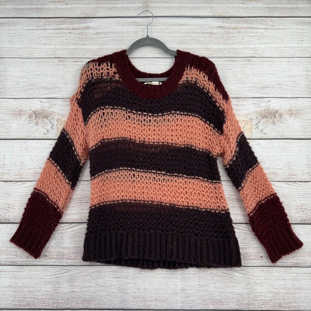 Lili's Closet Open Knit Striped Sweater Womens Small Pink‎ Burgundy Gray